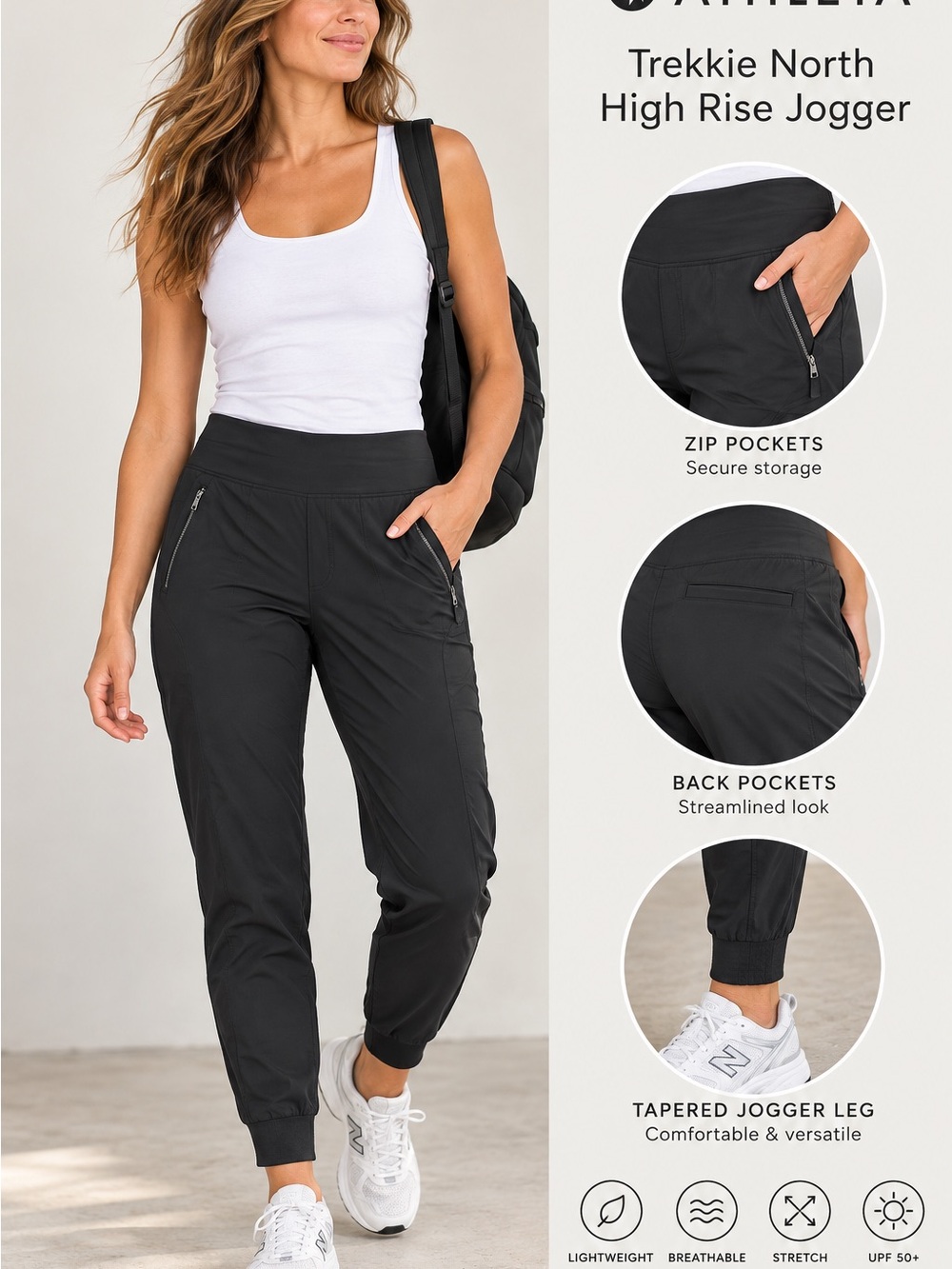 Athleta Trekkie North High Rise Jogger Black Size 8 Hiking Pants 533655